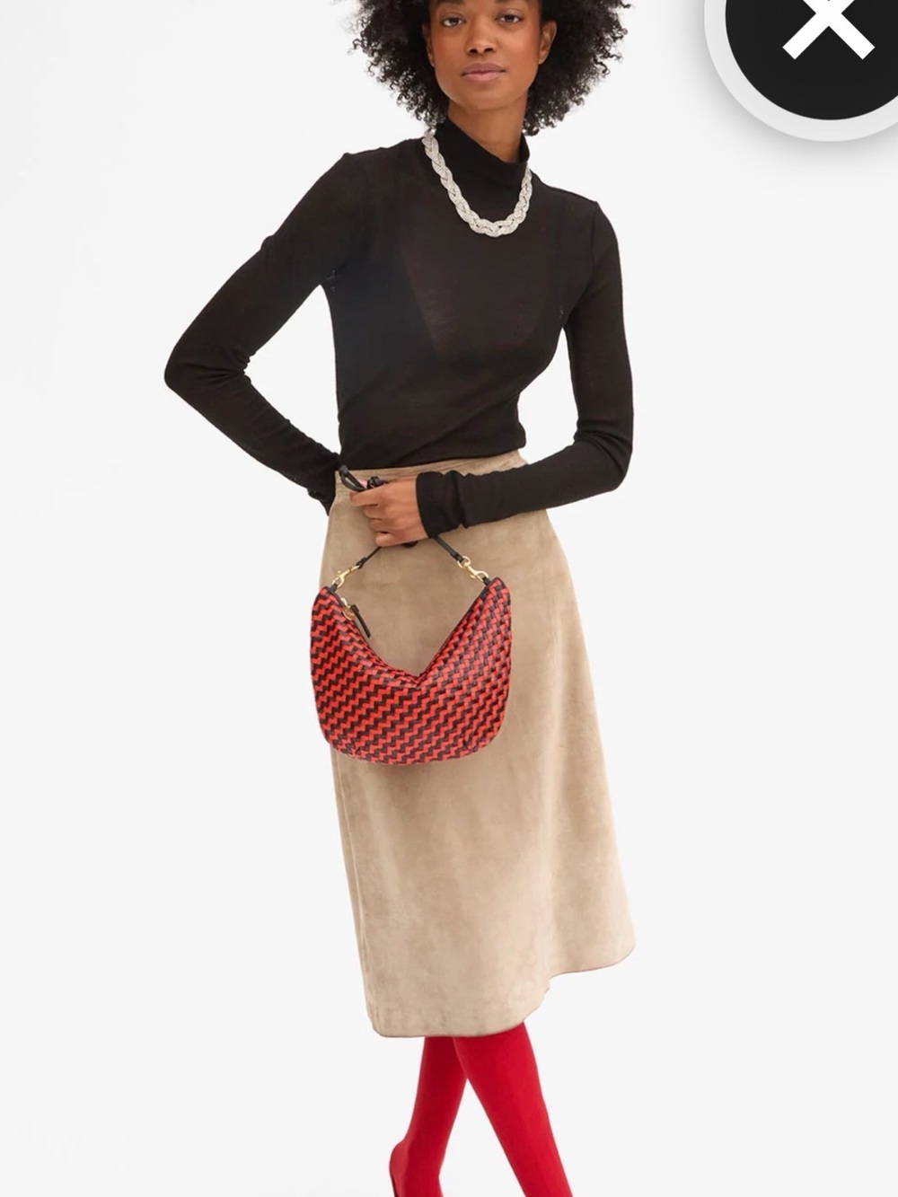 NWT Clare V Lune Bag in Black / Bright Poppy Woven Zig Zag Leather - Picture 4 of 10